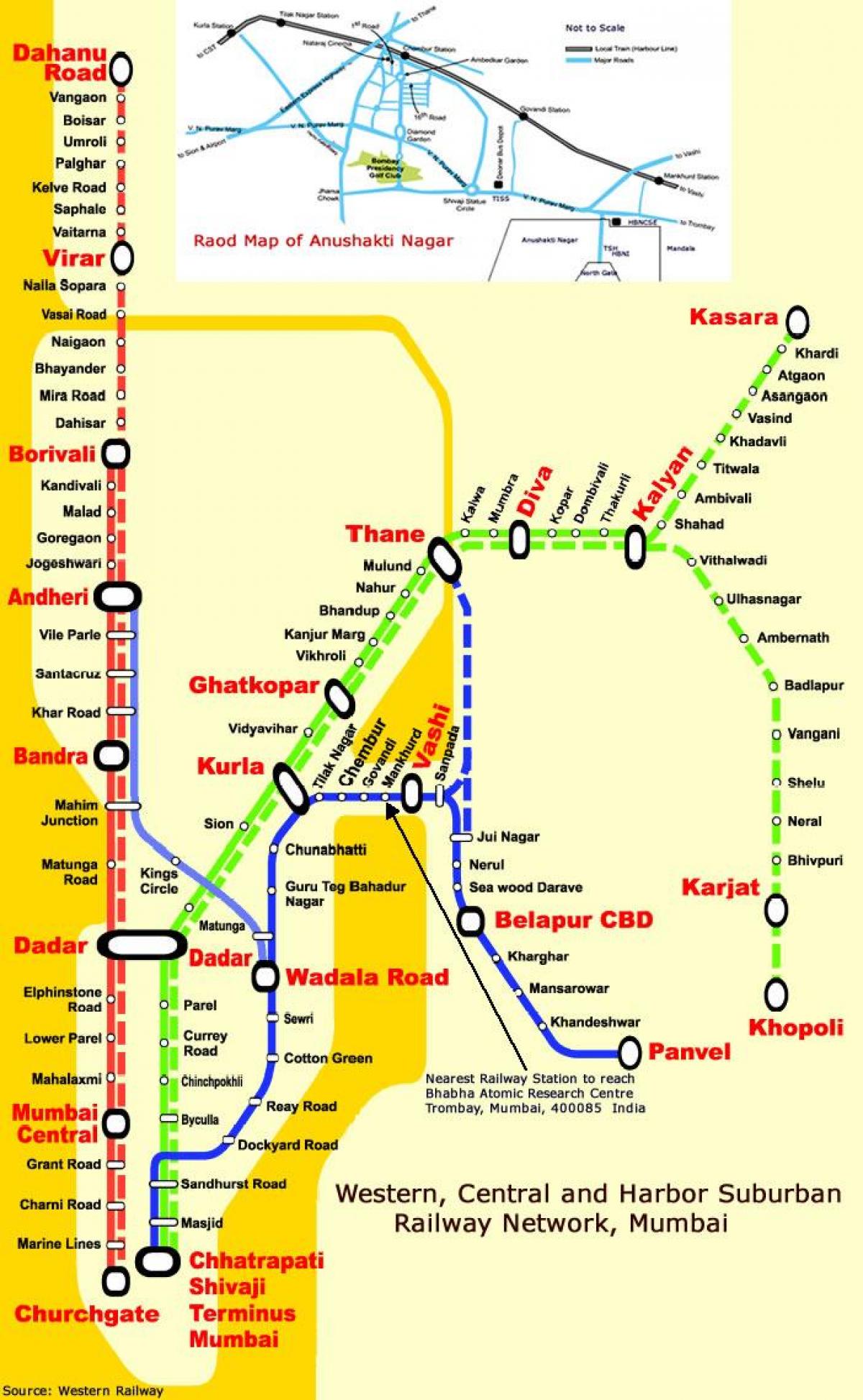 بمبئی مرکزی خط ایستگاه های نقشه