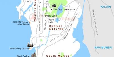 نقشه از مکان های توریستی بمبئی
